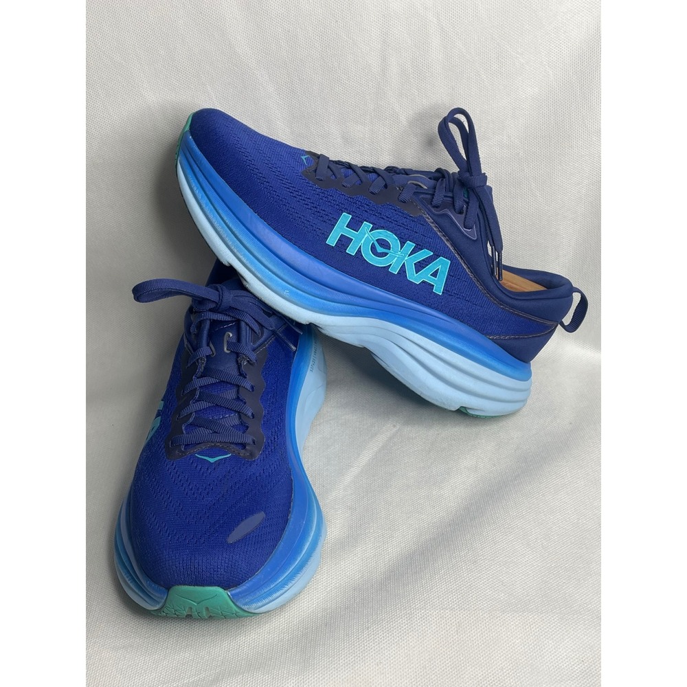 Hoka Bondi 8 Running Shoes Mens Size US 9 D Bright Bellwether Blue Sneakers